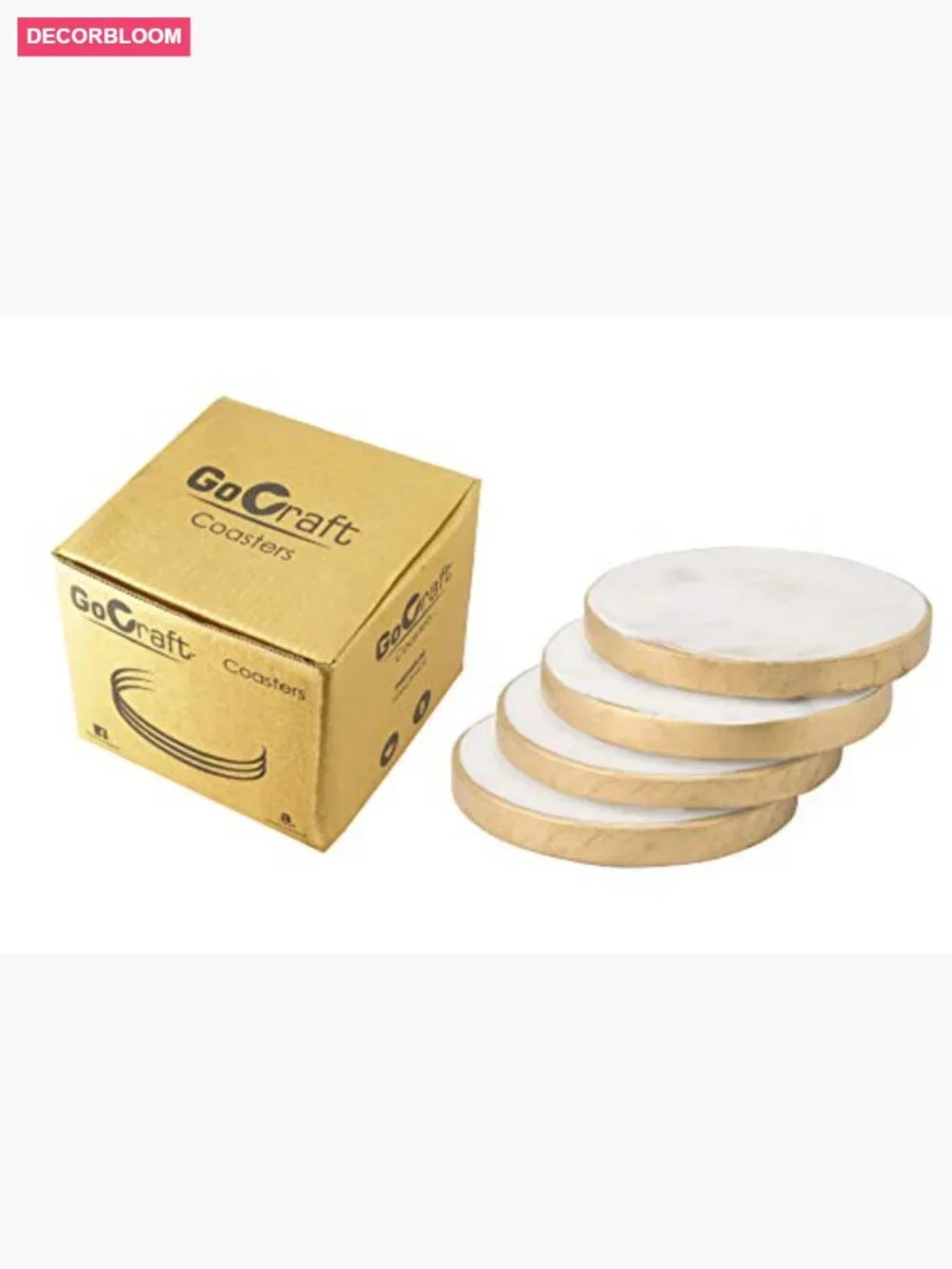 Set of 4 Handcrafted Marble Coasters with Gold Edges